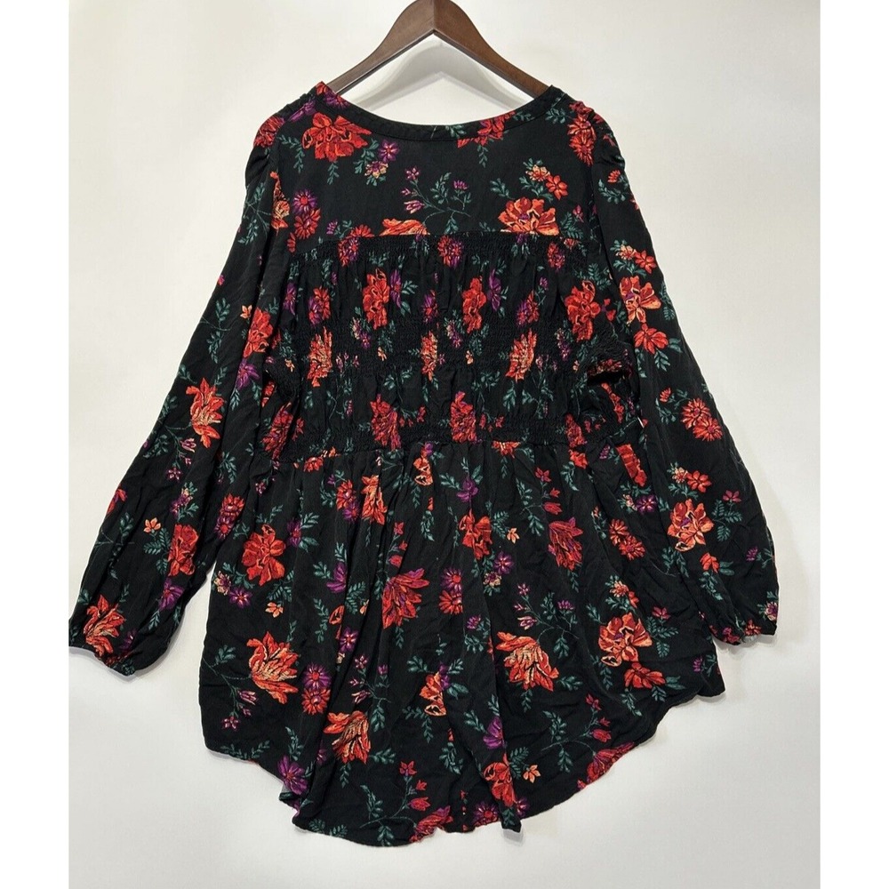Torrid Womens Smocked Babydoll Top Size 3X Button Long Puff Sleeve Floral Print - Picture 9 of 16